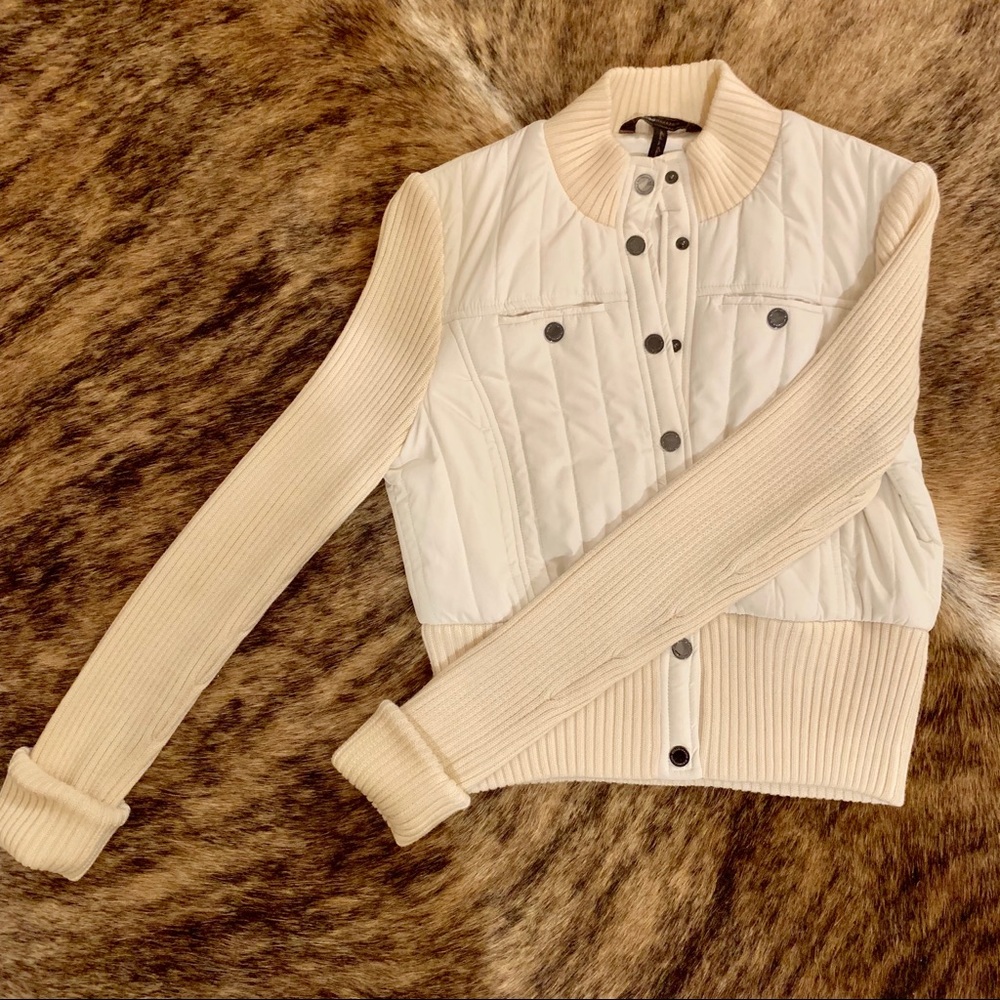 BCBG MaxAzria Winter White Satin Coat Knit Arms M